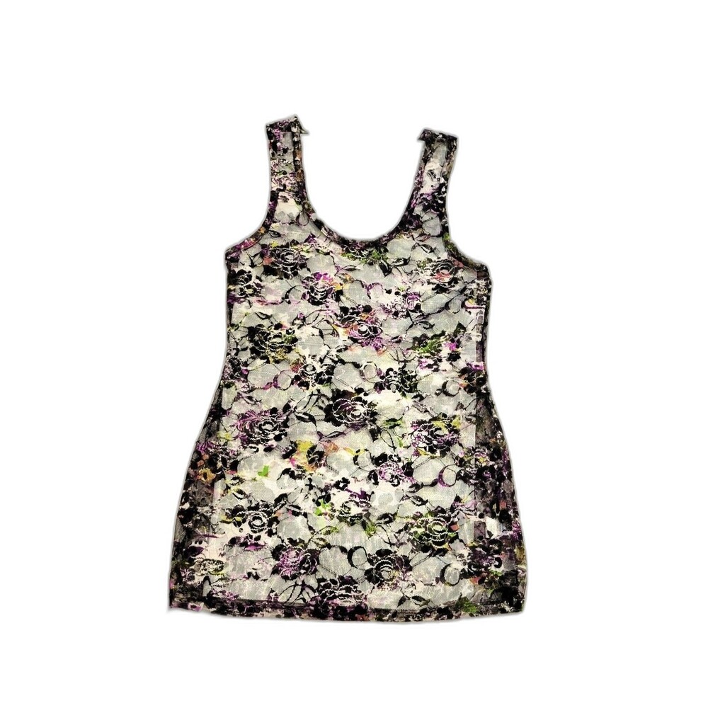Y2K Sheer Lace Tank Top Juniors Medium Multicolor Floral Fairy Grunge Whimsigoth